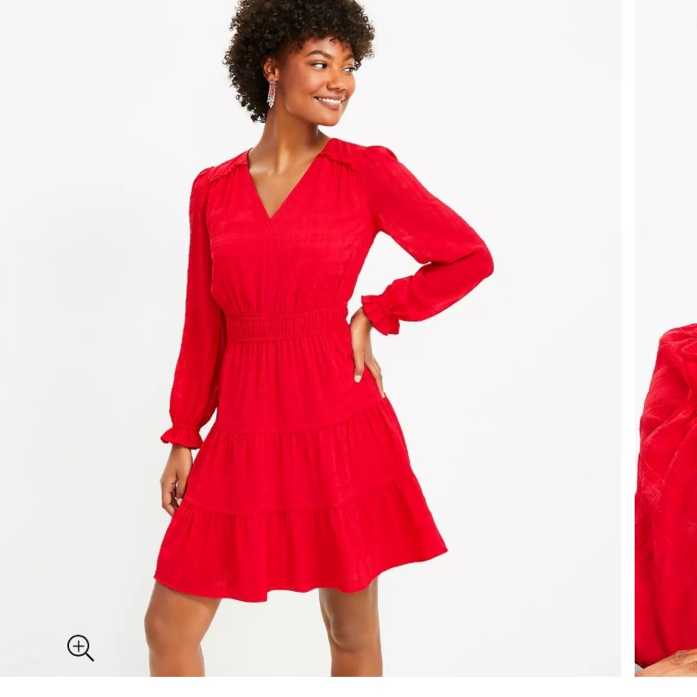 LOFT Textured Plaid Tiered V-Neck Dress, size 10, originally $80